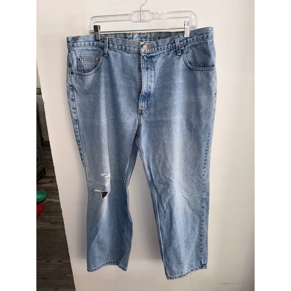 Members Mark Mens Light Wash Distressed Straight Leg Denim Jeans Blue